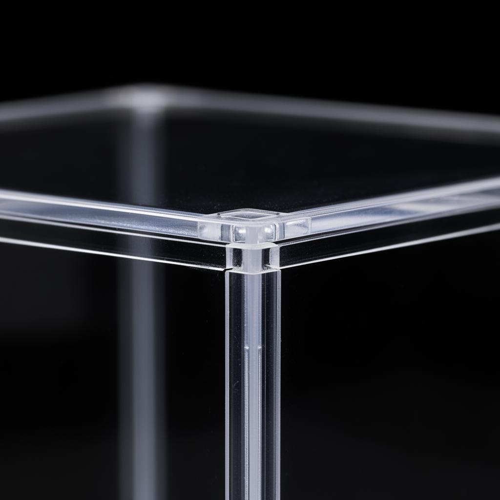 Close up of the clear UV-resistant acrylic with magnetic lid seam